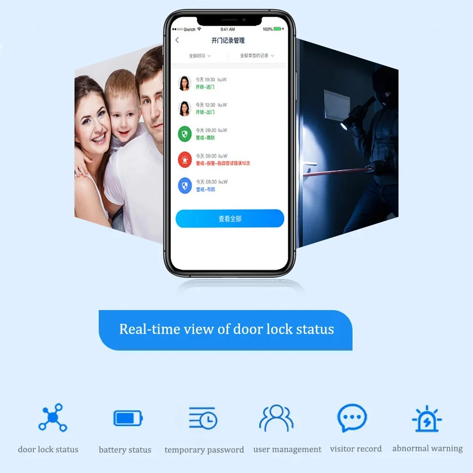 TOPTEQ X10 3D Face Recognition Smart Door Lock  Finger Print Door Lock App USmart Go Bluetooth WIFI Smart Lock for Metal Door