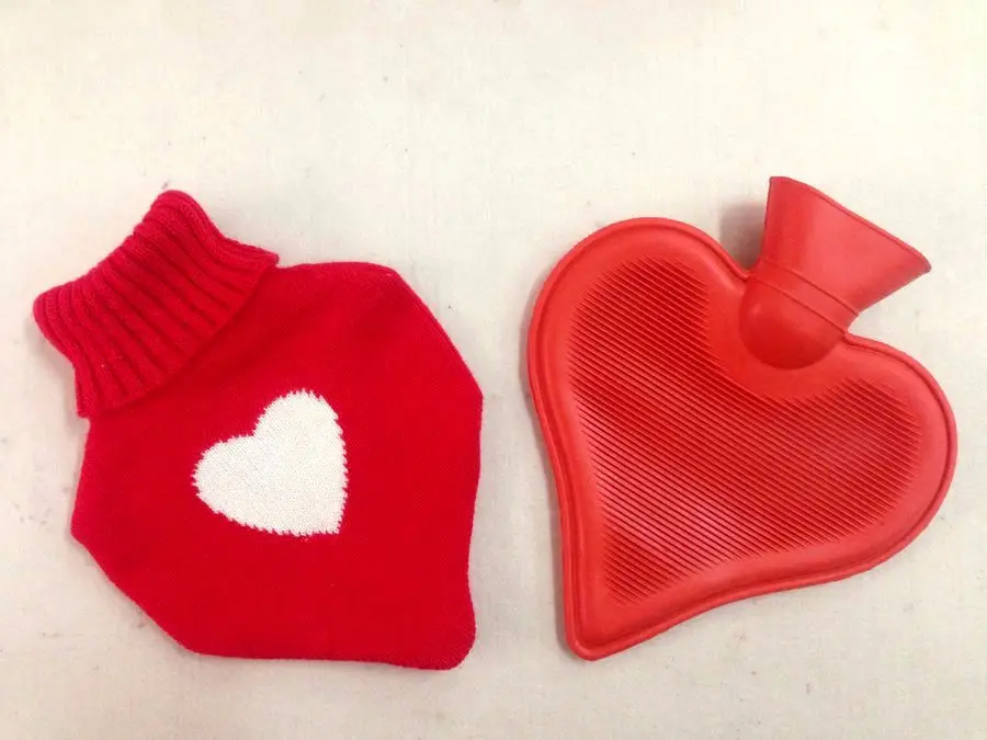 2L Silicone Bed Soft Heart Shape Warmer PVC Hot Water Bottle Knitted Cover Neck Warm Fixing on Shoulder Back Legs Body Pain