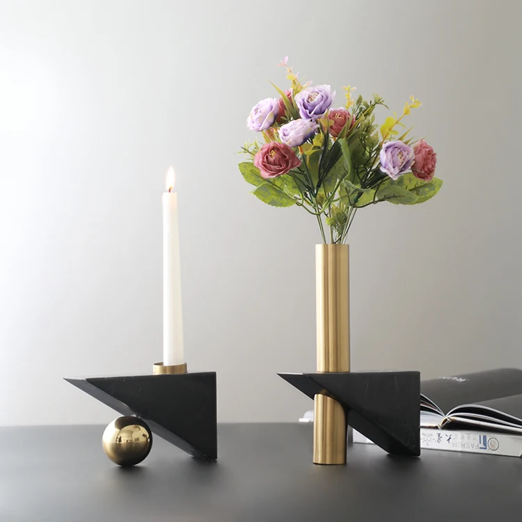 Customized home decor black marble gold vase tabletop vase