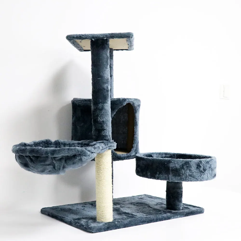 Amazon Hot Sale Plush High Quality Middle Size Dark Grey Cat Trees Cat Condo For Pets Furniture