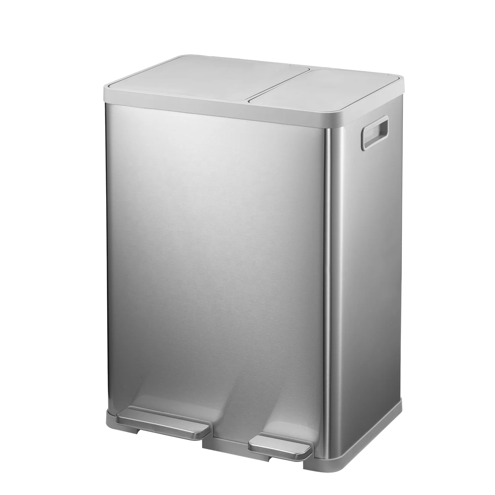 38+22L Stainless Steel Dual Compartment Rectangular Hands Free Trash Can Step Eco-friendly Brushed Foot Pedal Waste Bin