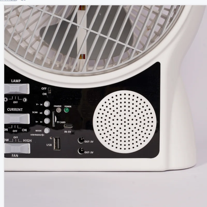 teoza hot Sale 8 inch electric emergency box fan with FM Radio Mini solar powered portable Multi Function Rechargeable Fan