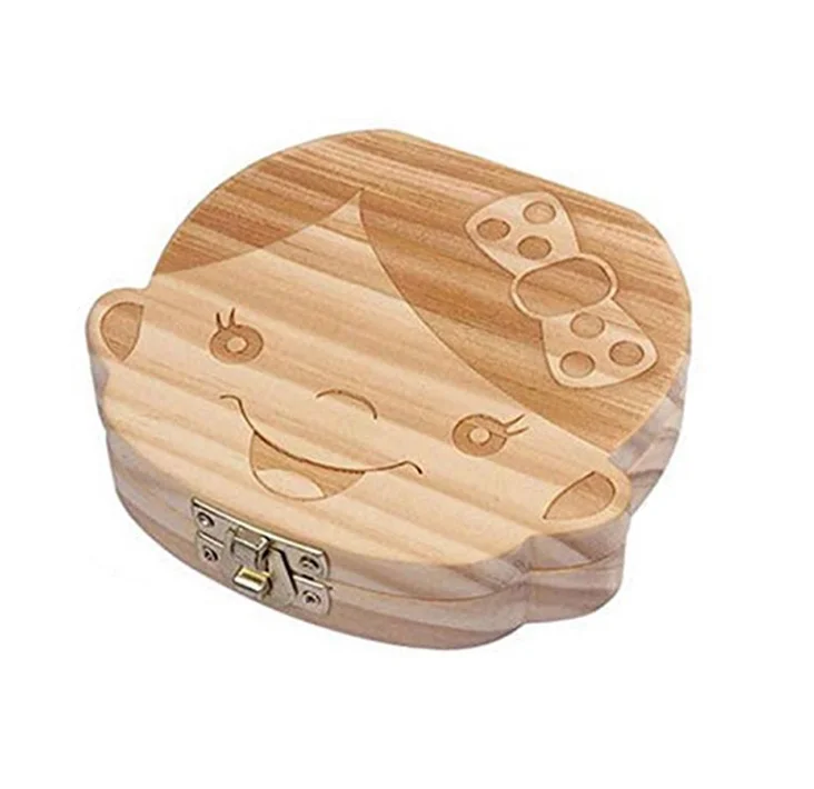 Amazon Hot Sale Baby Kid Wood Tooth Keepsake Box For Childhood Memory Gifts