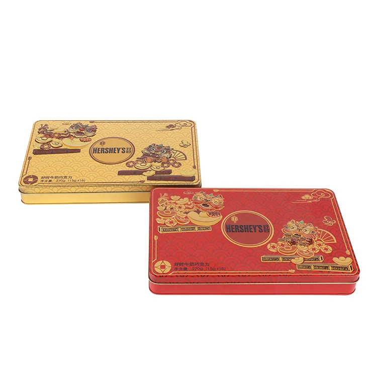 Food grade embossed cookie packaging tin pvc metal tin can clear lid rectangle empty tin box for tin can