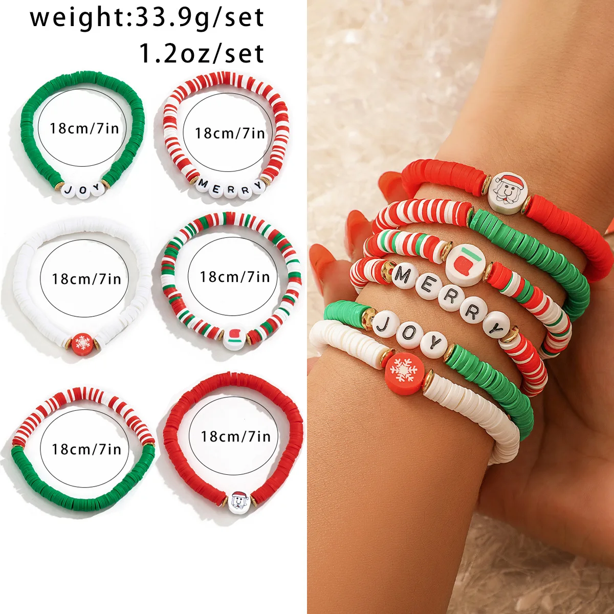 Cute Polymer Christmas Beaded Bracelet For Women Stackable Christmas Tree Snowflake Letter Bracelet Christmas Jewelry AM1471008