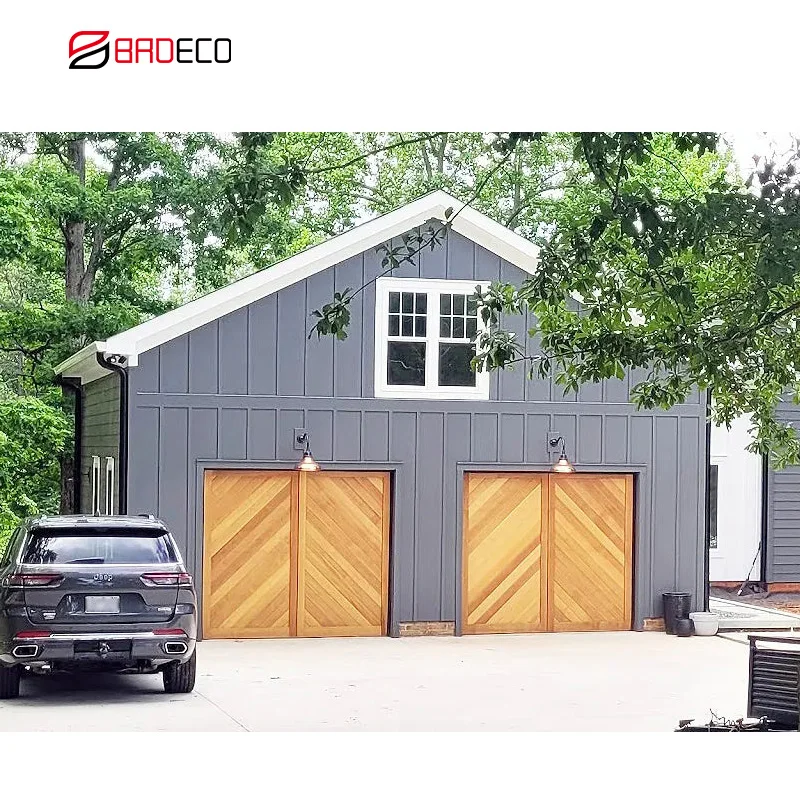 Customized Electric Sectional Double Skin Wood Grain Car Overhead Steel Garage Doors For Villa