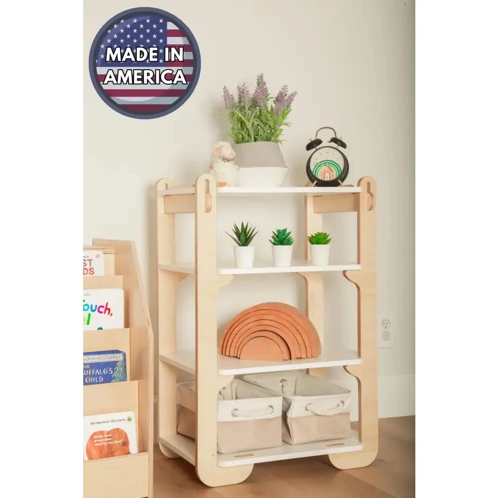 202408 Customization Montessori Children Bookshelf Multi Functional Floor Standing Book Storage Rack Wood Kid Cabinets