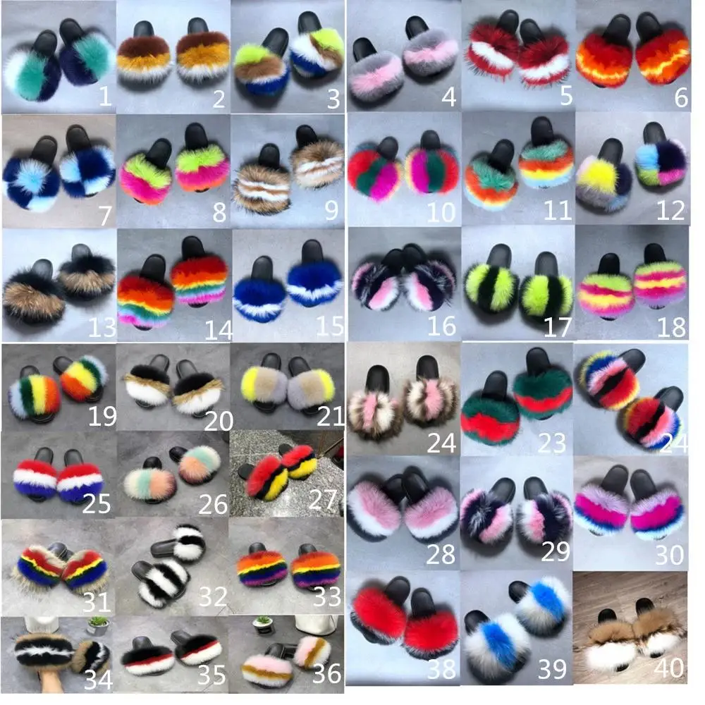 Custom Lady Fluffy Furry Fur Slipper Open Toe Black Pink Indoor Bedroom House Mink Faux Fur Slide Slipper