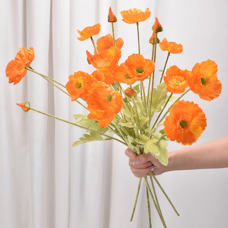 high-end simulation poppy flower wedding decoration table flower Home Colorful Flocked Stem Silk Artificial Corn Poppy Flower