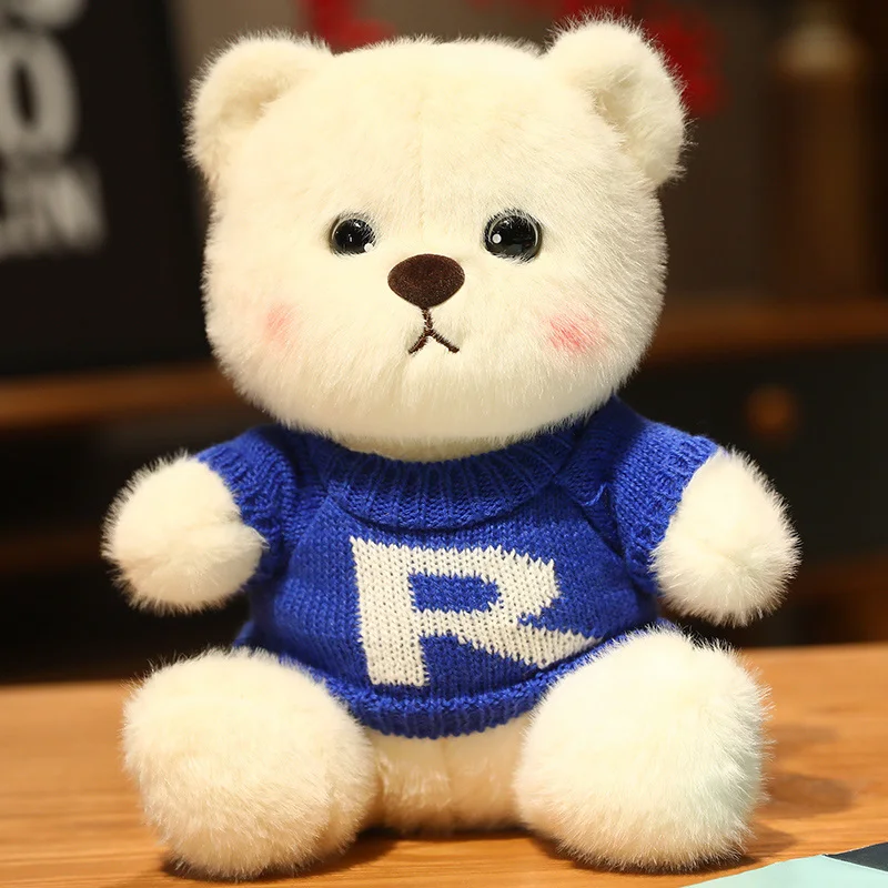 23cm Super Soft White Sitting Teddy Bear with Sweater Soft Stuffed Plush Bear Toy Gift for Kids, Girlfriend, Birthday