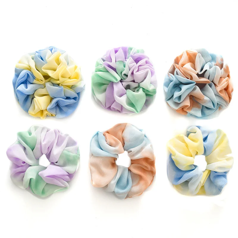 New Arrival Spring-Summer Tie-dye Print Chiffon Elastic Hair Tie Hair Scrunchies Retro Gradient Color Hair Scrunchies