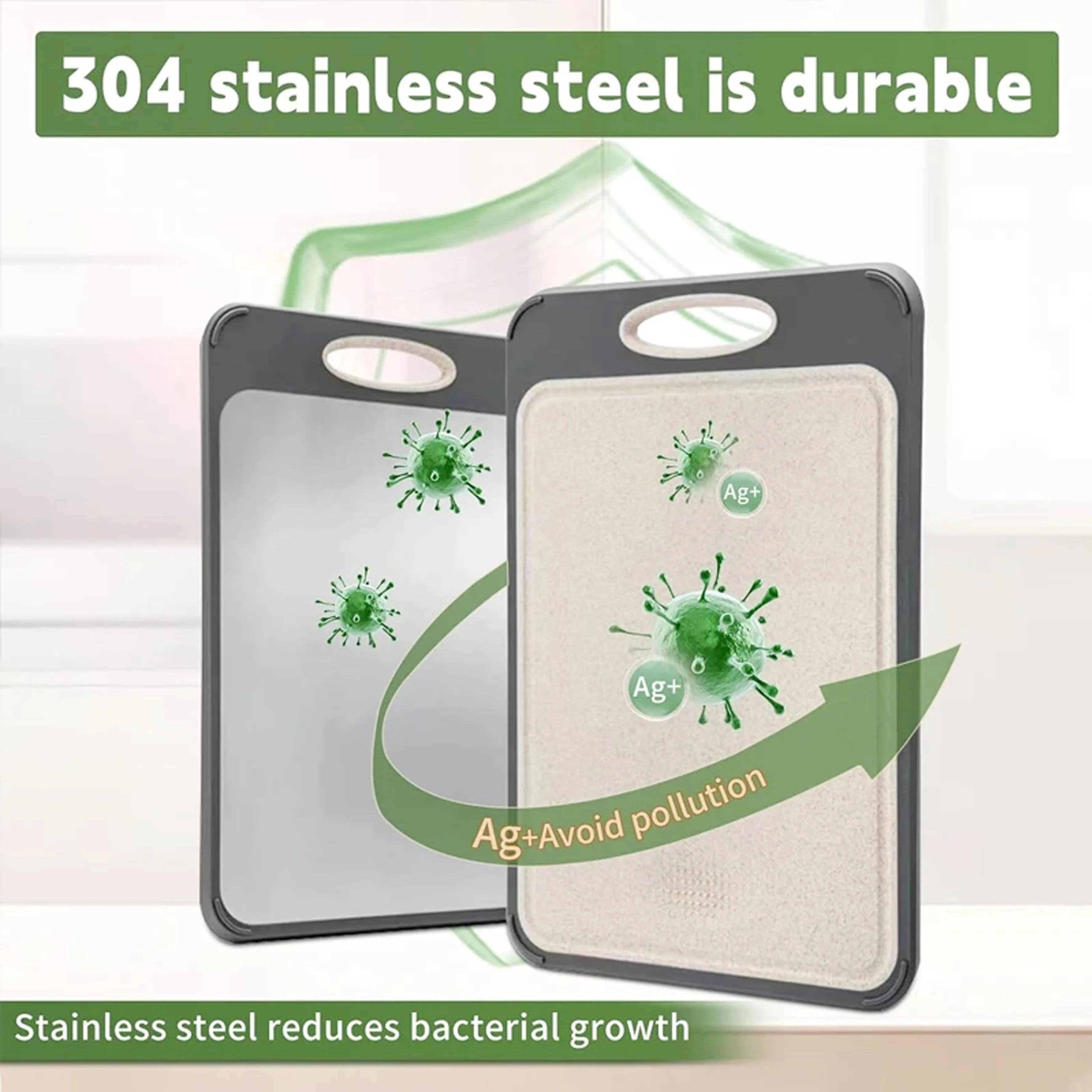 OMGO Double Sided Large 304 Stainless Steel Chopping Board Food-Grade Stainless Steel & Wheat Straw PP Cutting Board