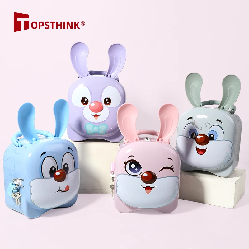TOPSTHINK Custom tin piggy bank donation money metal box coin saving tin bank with lock and key