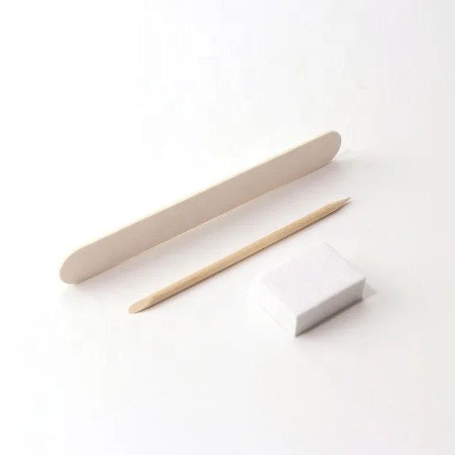 Professional 3 Pieces Manicure Kit Mini White Wood Nail File Buffer Orange Wood Stick Disposable Nail Care Set For Salon