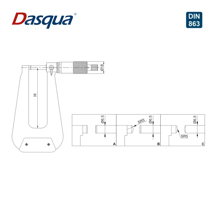 Dasqua 0-25mm Special Deep Throat Micrometer Spherical Tube Throat Micrometer Sheet Metal Micrometer