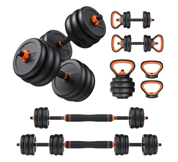 Factory wholesale 6 In 1 Gym Equipment Free Weight Dumbbell Adjustable kettlebell dumbbell barbell set