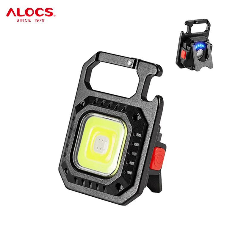 Alocs Custom Outdoor Mini LED Light Keychain Light COB Rechargeable Work Flashlight Portable Keychain Light with Bottle Opener