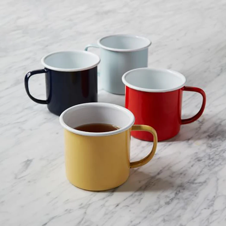 Vintage retro custom pastel sublimation logo metal steel camping ceramic rustic ice cream coffe drinking enamel cup mug