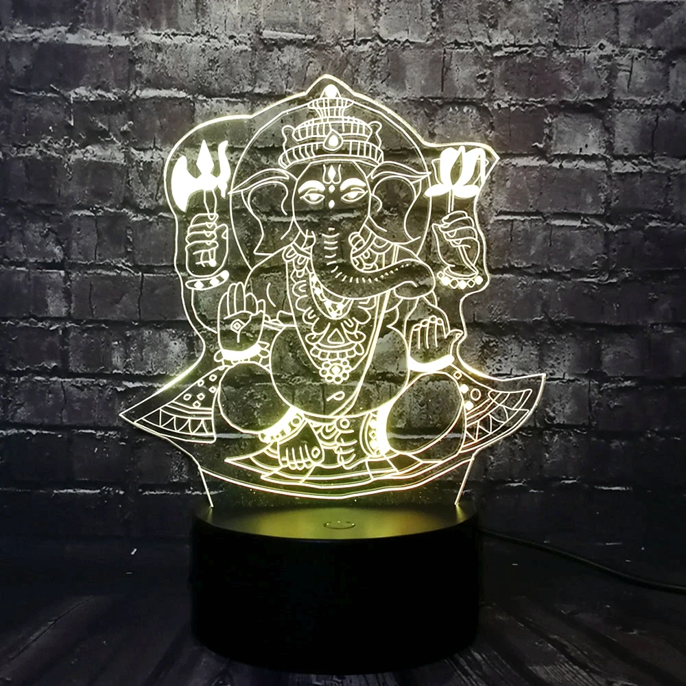 New Buddha Visual Lamp Touch 7 colors illusion RGB Table Desk Lamp Holiday Gift India Lord Elephant Props 3D LED USB Night Light