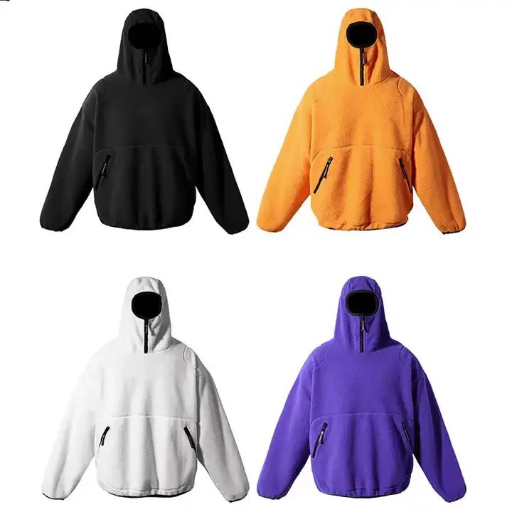 Manufacturer Wholesale Unisex Thick Polar Fleece Winter Pullover Blank Hoodie  Custom Fluffy Fleece Full Face Zip  Hoodie