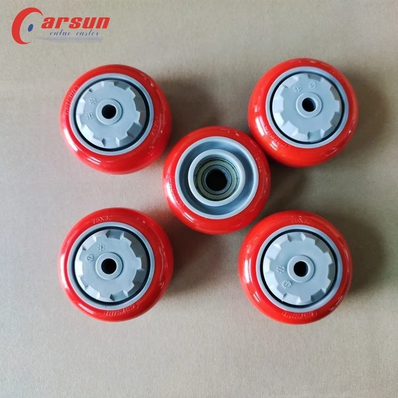 Medium Polyurethane wheel 3/4/5/6inch Red PU Wheel with Grey Anti Tangle Cover