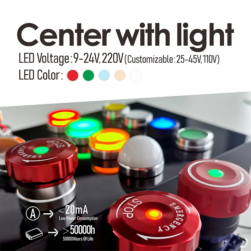 LANBOO Red Mushroom Head ROHS 22mm Plastic Metal Emergency Stop Button Switch  3NO3NC LED green 24V