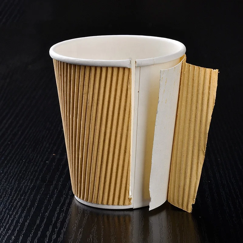 12oz Gold Foil Ripple Wall Paper Coffee Cup Disposable Beverage Cup with Stamping Embossing Vanishing Print Handling Feature
