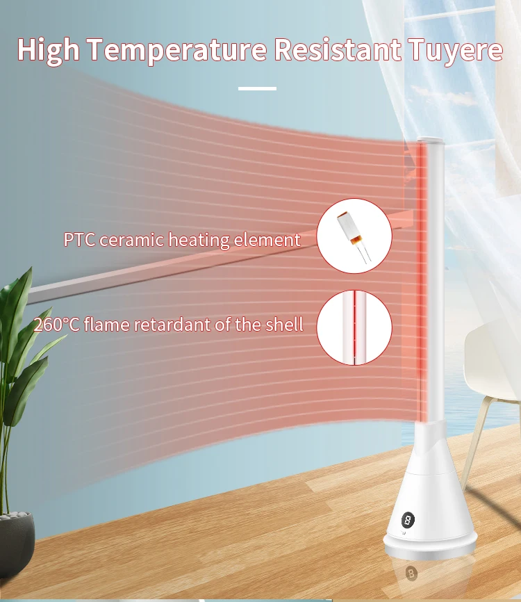 Air Circulation Tower Fan Saa Ce Certificate Ptc Heating Bladeless Fan Voice Control Air Portable Cooler&Heater Fan