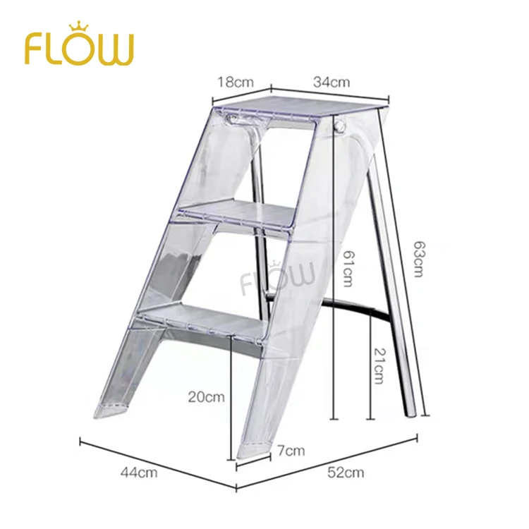 Nordic household multi-functional three-step ladder thickened anti-slip herringbone ladder acrylic transparent folding ladder