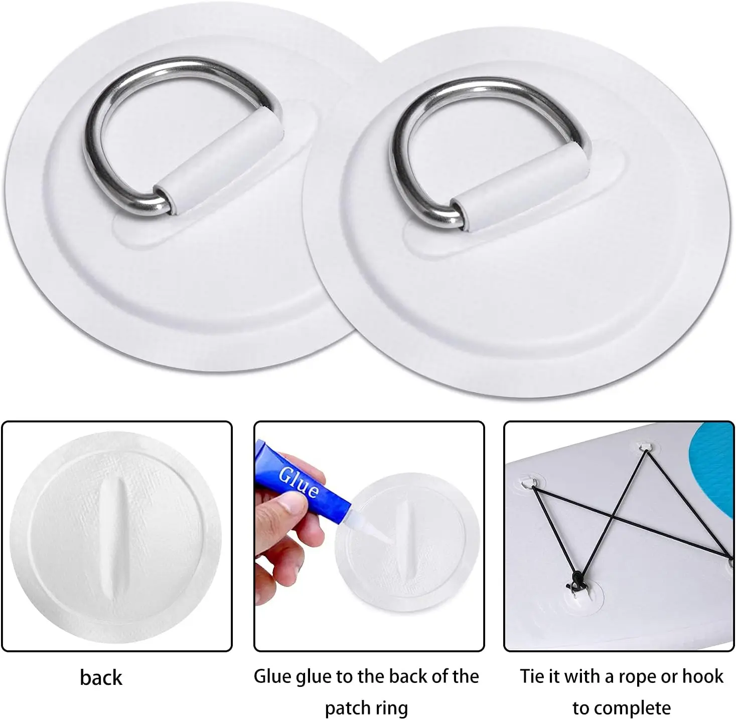 11cm Durable D-Ring Patch for Inflatable Boat Kayak Dinghy SUP, D-Ring PVC Patch Stand-Up Paddleboard Canoe Rafting
