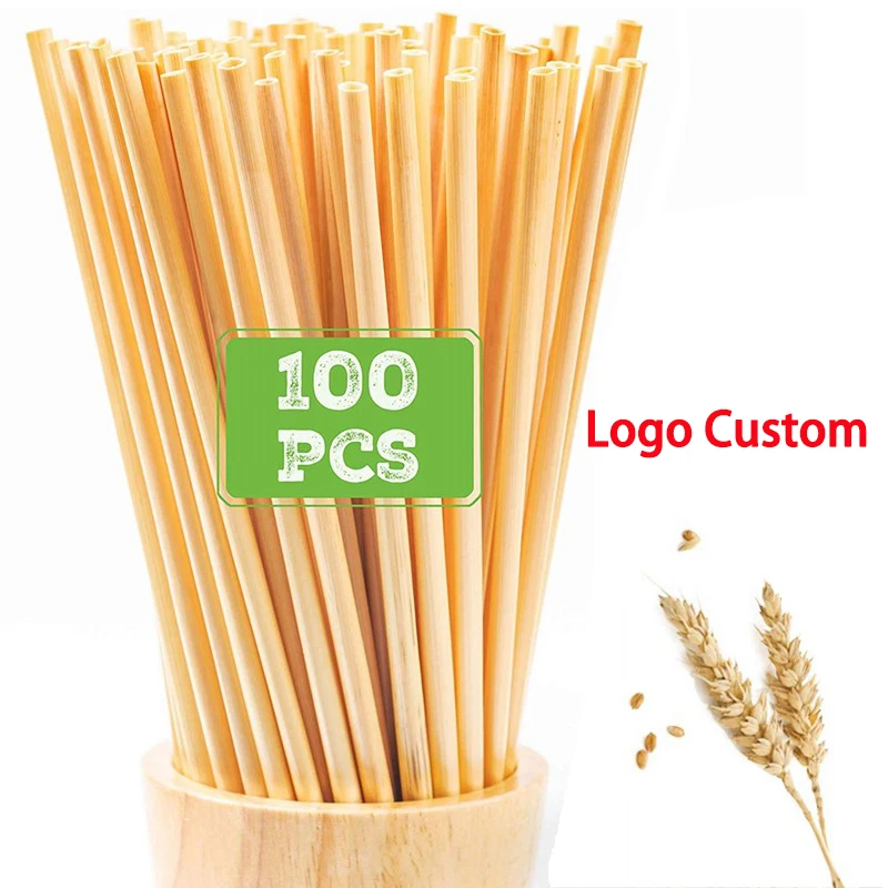 Logo Custom Natural Degradable Plant Wheat Straw For Party Restaurant Accessory Eco-Friendly Disposable Drinking Straw