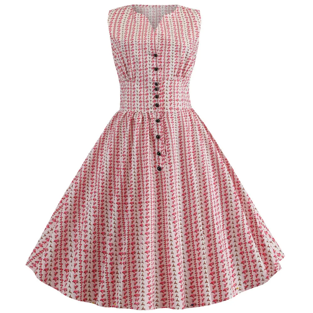 coldker Women Summer Pink Rockabilly Office Party Dress Casual Peter Pan Collar Bow Sundress Vestidos