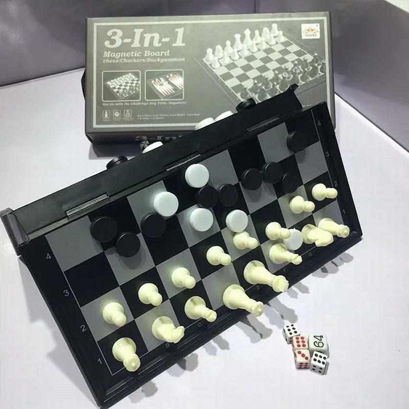  3-IN-1 Chess/Checkers Backgammon Ajedrez Educational Game Set Folding Travel Chess Magnetic Board Schaakspel Brain