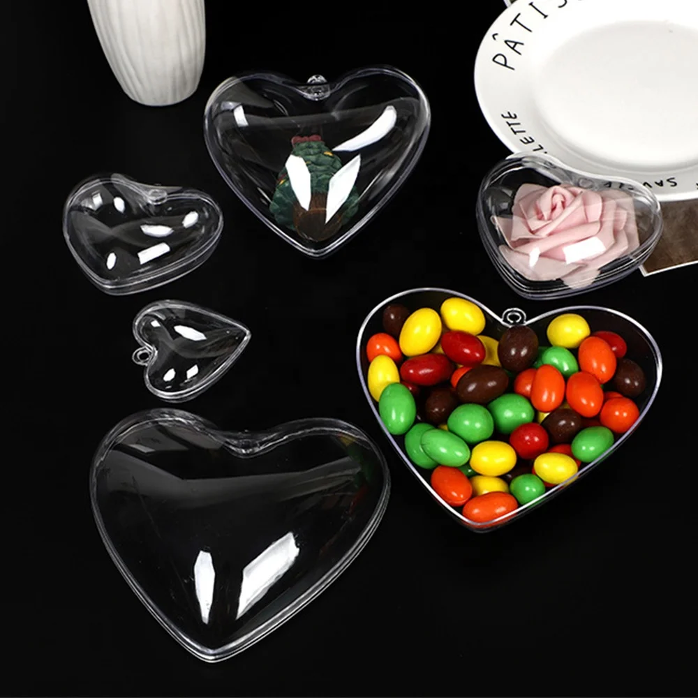 Transparent Heart Shape Balls Plastic Fillable Baubles Wedding Party New Year Ornament Hanging Spheres Christmas Tree Home Decor