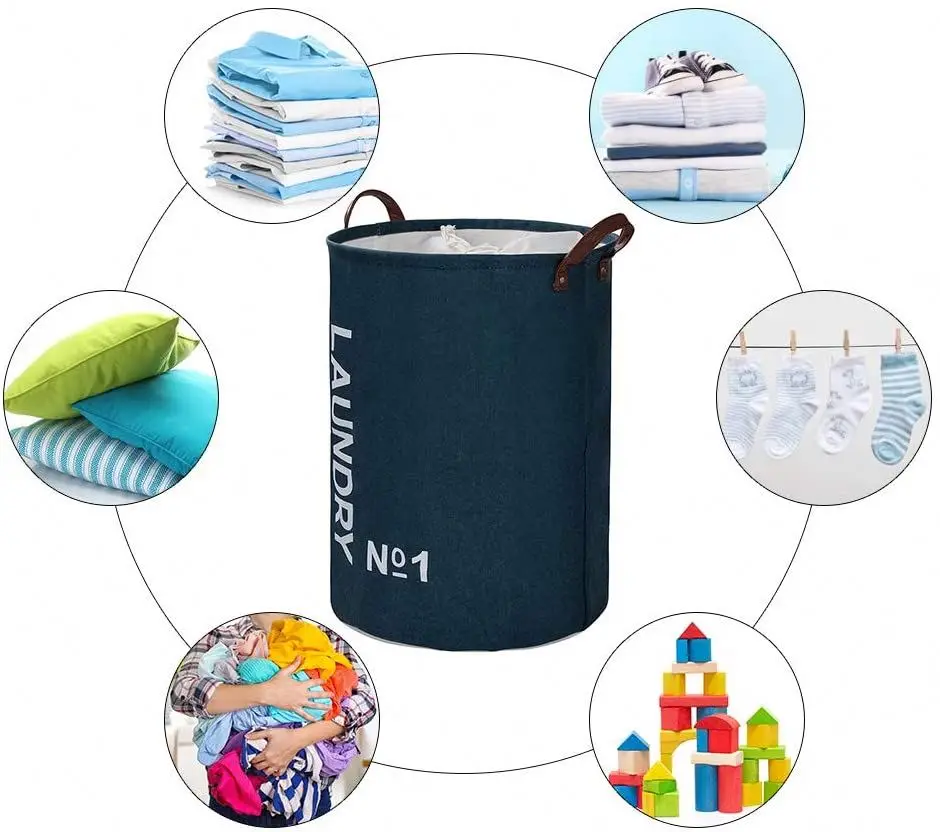 Large Laundry Hampers Removable Laundry Basket Foldable Fabric Laundry Basket Drawstring Waterproof Round Cotton Linen