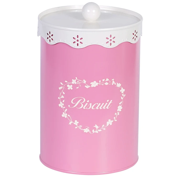 
Lovely Color Decorative Slim Body Round Shape Metal Kitchen Coffee Sugar Tea Storage Jars Canister 