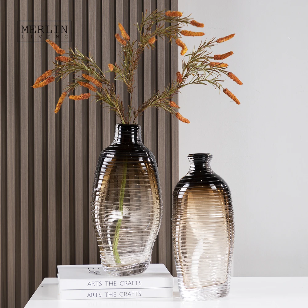 Мерлин жизни плавно меняющийся коричневый стеклянная ваза объемный полосатый художественная стеклянная ваза Декор для дома Декор Роскошная стеклянная ваза