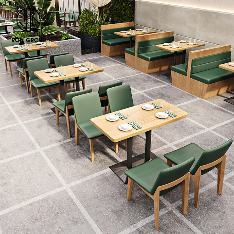 Leather modern curved half circle round coffee shop commercial wood cafe restaurant furniture booth seating table and chair set