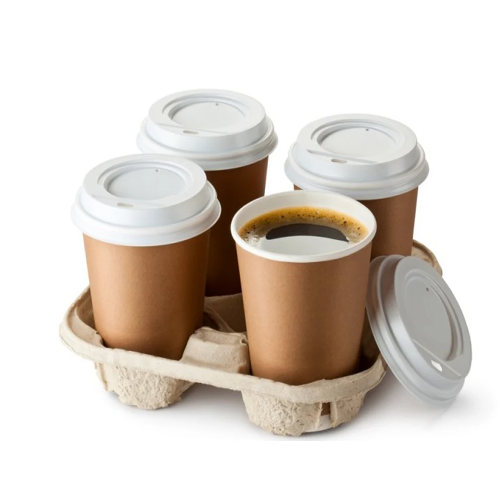 Eco-Friendly Take Away Single or Double Wall  Disposable Coffee Kraft Paper Cup with Lid and Sleeves