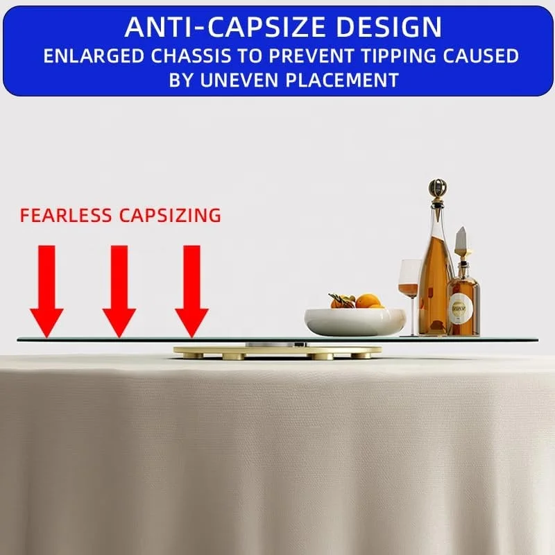 Glass Lazy Susan Turntable for Dining Table, Round Tabletop Rotating Tray Tempered Glass Serving Plate Dia. 80cm Golden