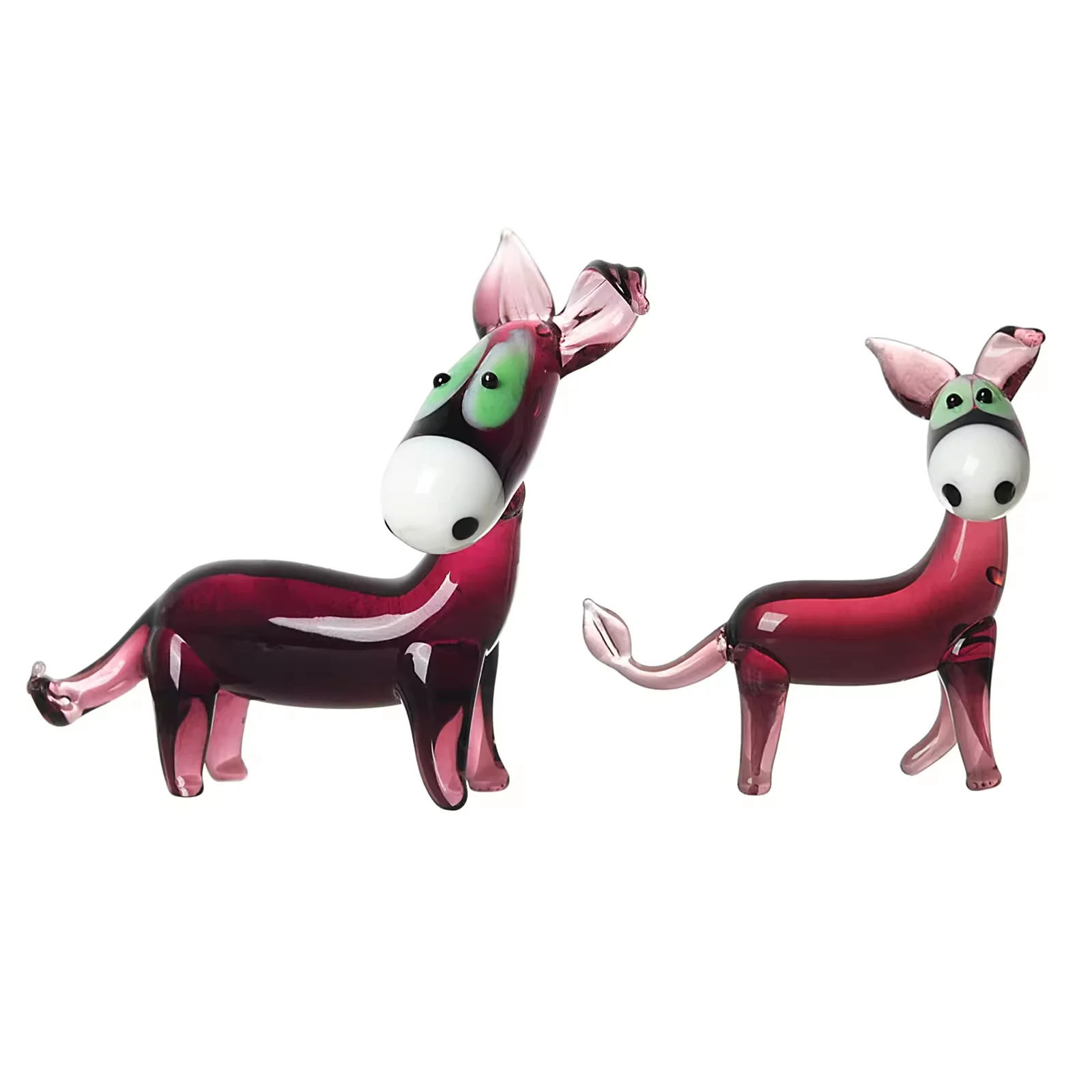 Purple Glass Miniature Donkey Animal Figurines 2PCS Paperweight Home Decoration and Christmas Gift