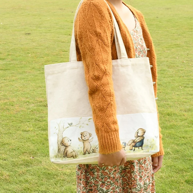 Wholesale Heat Transfer Jumbo Custom Logo Cartoon Printed Big Size Cotton Canvas Tote Bag