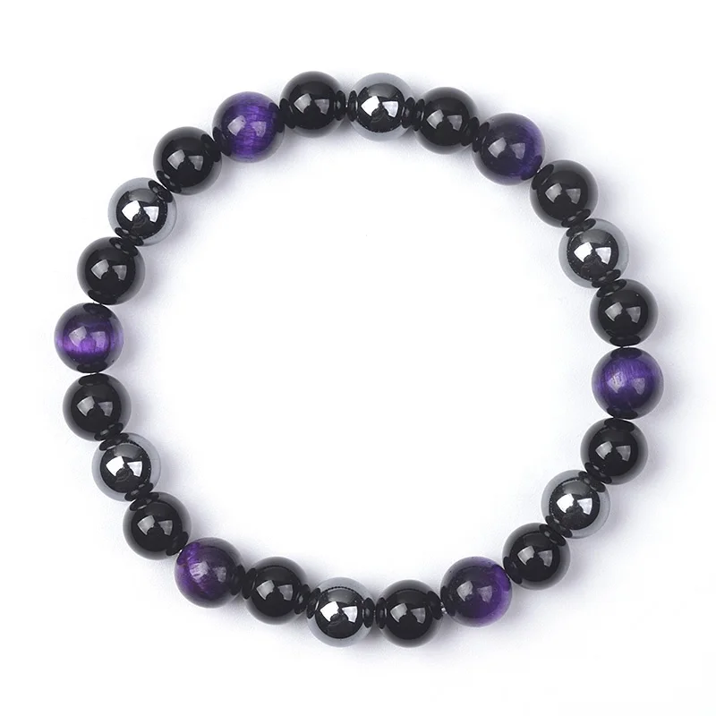 Fashion Natural Stone 8mm Tiger Eye Beads Hematite Black Onyx Bracelets for Men Round Stretchable Bead Bracelet