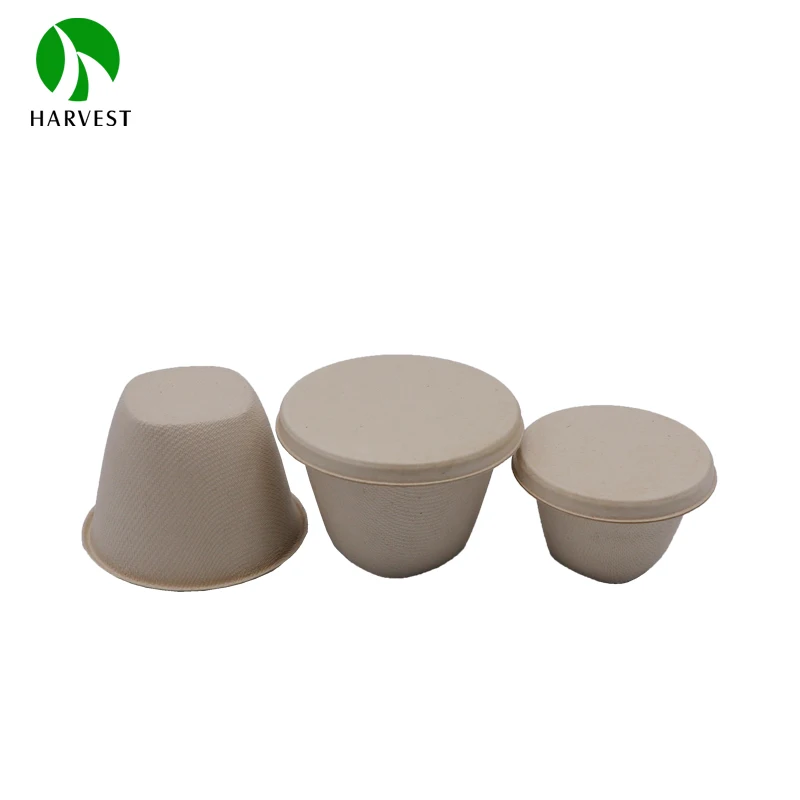 Biodegradable unbleached pulp 4 oz 2 oz bagasse sauce cup with lid