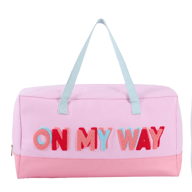 Custom magic women handbag letter embroidery patches Pu large capacity embroidered bag portable leather travel bag