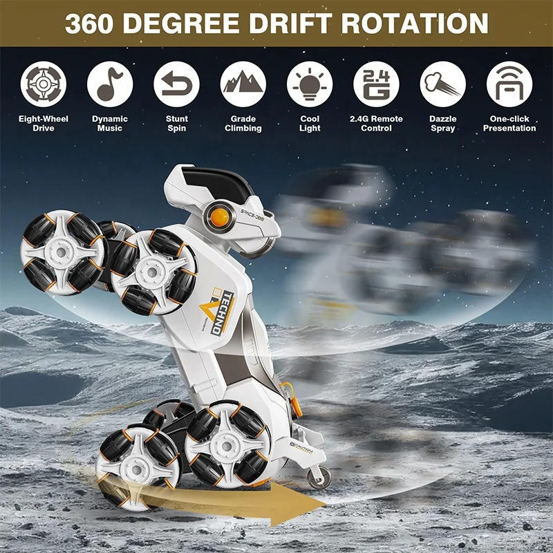 Advanced 8 Wheel RC Dog Car Radio Control Stunt Vehicle with Futuristic Design Multi-Channel Remote and Tail Light Spray