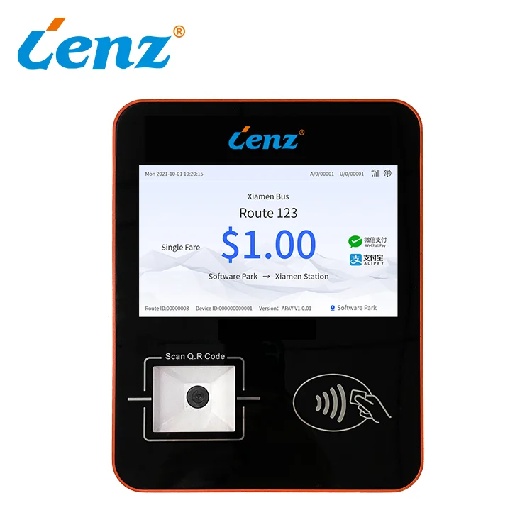 Lenz Public bus card validator automatic fare collection system with GPS 3G 4G QR NFC payment