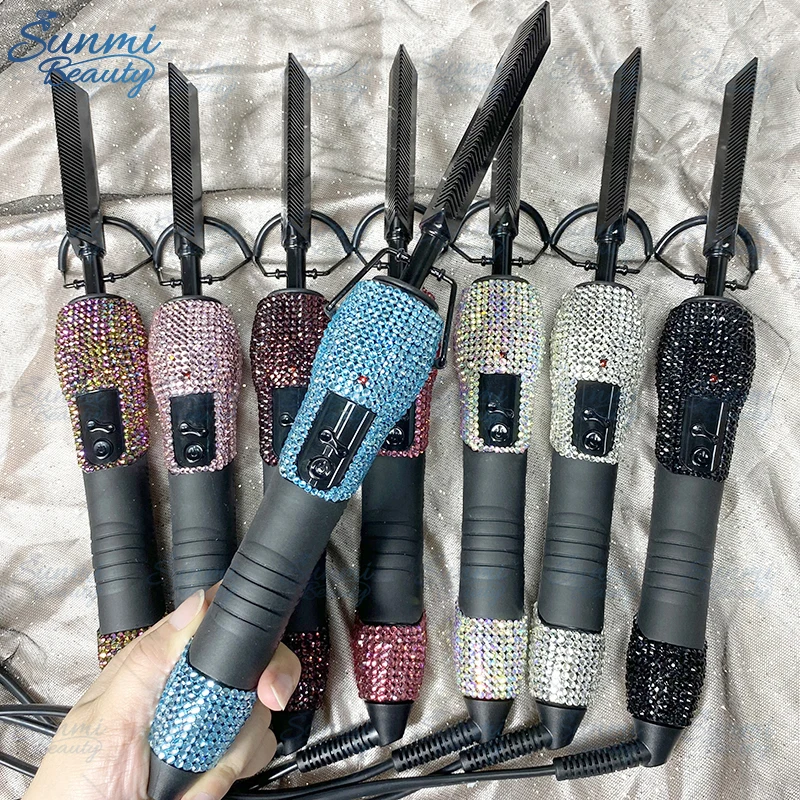 Изготовленным на заказ логосом Горячая расческа Электрический 500 градусов, оптовая торговля СТМ медь выпрямитель для волос со стразами Блестящие Ярко расчески