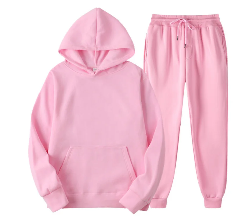 Оптовая продажа с фабрики, повседневный однотонный спортивный костюм для бега с логотипом под заказ, комплект из 2 предметов, женские спортивные штаны и толстовка, комплект