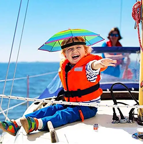 Umbrella Hat With Head Strap Funny Rainbow Waterproof Fishing Umbrella Adjustable Fits For All Ages,
